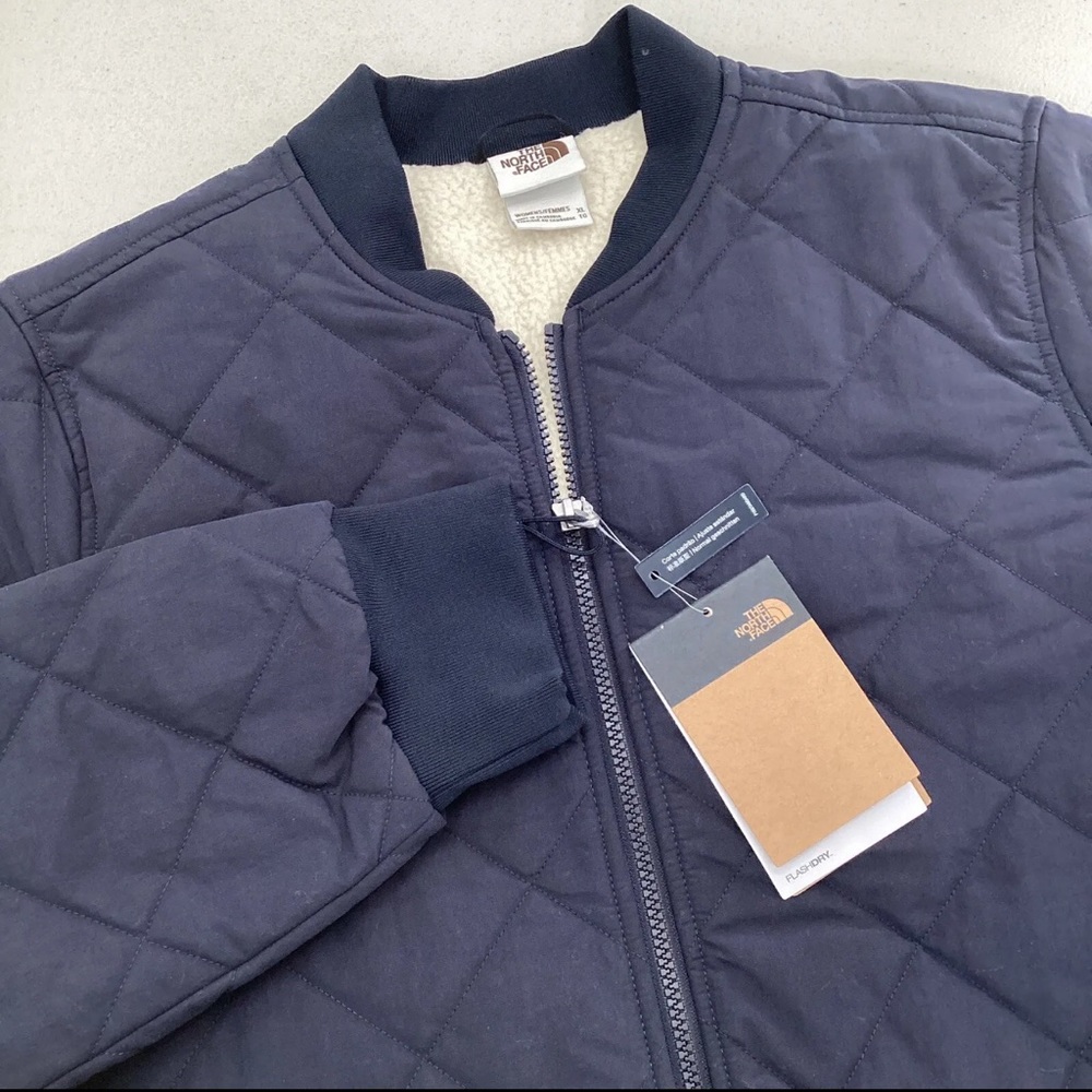 The North Face Cuchillo Parka Womens XL Aviator Navy Full Zip Ivory Sherpa Lined